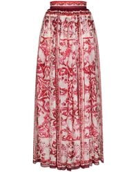 Dolce & Gabbana - Jupe longue en mousseline à imprimé majoliques - Lyst