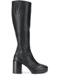 Wanda Nylon Leather Chunky Heel Boots in Black - Lyst