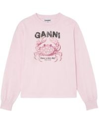 Ganni - Crab-Print Long-Sleeve T-Shirt - Lyst