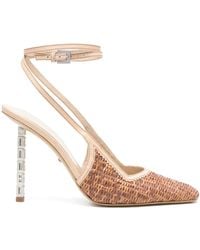 Gcds - 100Mm Cube Monogram-Raffia Pumps - Lyst