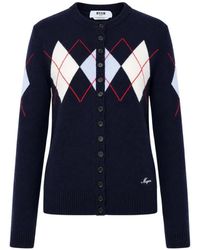 MSGM - Argyle Crew-Neck Cardigan - Lyst