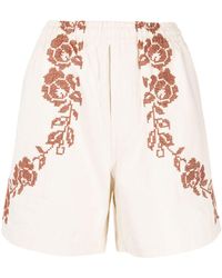 Bode - Cross-stitched Cotton Mini Shorts - Lyst