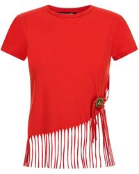 Roberto Cavalli - Fringe-Detail Button T-Shirt - Lyst