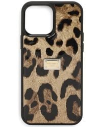 Dolce & Gabbana - Coque pour iPhone 14 Pro Max en cuir de veau brillant à imprimé léopard - Lyst