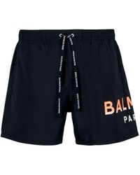 Balmain - Logo-print Drawstring Swim Shorts - Lyst