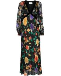 RIXO London - Ayla Floral-Print Silk Midi Dress - Lyst
