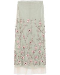 Costarellos - Tulen Midi-Rok Met Geborduurde Bloemen - Lyst