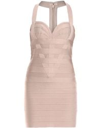 Hervé Léger - Vestido corto con cuello halter - Lyst