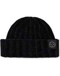 ARMANI EXCHANGE - Ribbed-Knit Logo-Patch Beanie Hat - Lyst