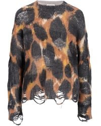 Laneus - Frayed Leopard-Print Sweater - Lyst