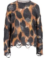 Laneus - Frayed Leopard-Print Sweater - Lyst