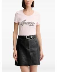 Guess - Rhinestone-Embellished Logo-Print T-Shirt - Lyst