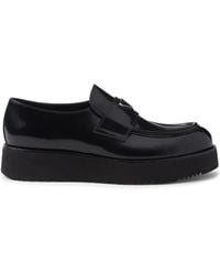 Prada - Brushed Leather Loafers - Lyst