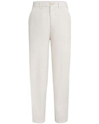 Brunello Cucinelli - Linen Micro Chevron Trousers With Drawstrings - Lyst