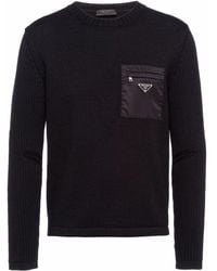 Prada - Relaxed Fit Knit Sweater With Textured Detai - Lyst