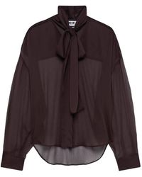 MSGM - Tie-Neck Sheer Blouse - Lyst