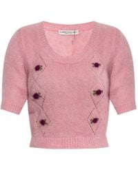 Alessandra Rich - Rose-Embellished Short-Sleeved T-Shirt - Lyst