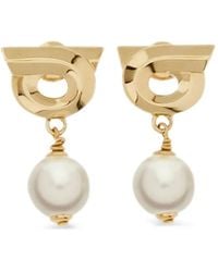 Ferragamo - Gancini Earrings With Synthetic Pearls - Lyst