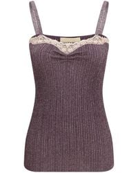 Valentino Garavani - Lace-Trim Ribbed Top - Lyst