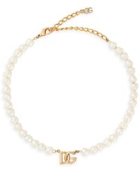 Dolce & Gabbana - Dg Logo-charm Pearl Bracelet - Lyst