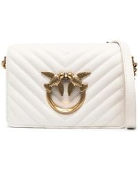 Pinko - 'love Click Mini' Shoulder Bag With Logo Plaque In Chevron Leather - Lyst