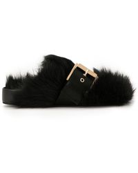 black slippers with fur