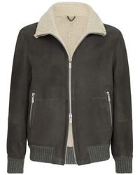 Brunello Cucinelli - Suede Curly Shearling Bomber Jacket - Lyst
