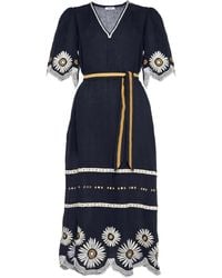 Eres - Hortense Floral-Embroidered Linen Dress - Lyst