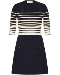 Valentino Garavani - Metallic Striped Ribbed-knit Mini Dress - Lyst