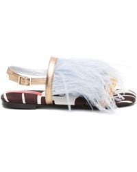 La DoubleJ - Medal Feather-trim Sandals - Lyst