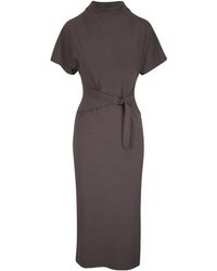 Brunello Cucinelli - Abito Midi A Maniche Corte Con Cintura - Lyst