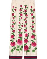 Gucci Rose Garden Print Silk Pajama Pants - Roze