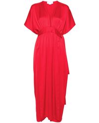 Genny - Robe longue en satin à col v - Lyst