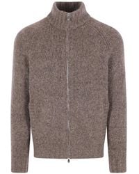 Brunello Cucinelli - Cardigan En Maille Côtelée À Zip - Lyst