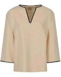 Valentino Garavani - Contrast-Trim Silk Blouse - Lyst