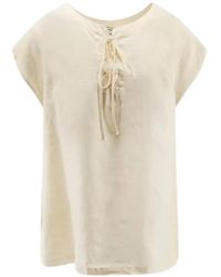 Aspesi - Lace-Up Short-Sleeve Blouse - Lyst
