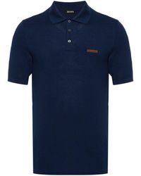 Zegna - Stripe-embroidery Cotton Polo Shirt - Lyst