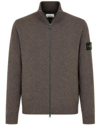 Stone Island - Logo-Patch Zip-Up Wool Sweater - Lyst