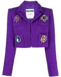 Moschino - Crystal-Embellished Wool-Blend Cropped Jacket - Lyst