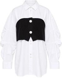 Enfold - Knitted-Overlay Panelled Shirt - Lyst