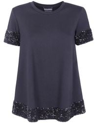 Emporio Armani - Pull En Viscose À Manches Courtes Avec Poignets Et Ourlet À Sequins - Lyst