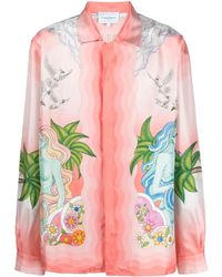 CASABLANCA - Seidenhemd Mit Paix Et Amour Tennis Club-Print - Lyst