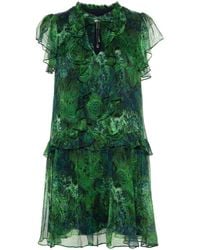 Nissa - Ruffled Paisley Silk Mini Dress - Lyst