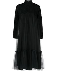 Noir Kei Ninomiya - High-Neck Tulle-Overlay Midi Dress - Lyst