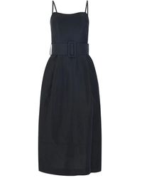 Rosie Assoulin Golden Afternoon Striped Linen Midi Dress in Brown | Lyst