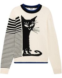 MSGM - Jersey Con Motivo De Gato En Intarsia De Manga A Rayas - Lyst