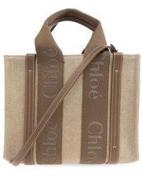 Chloé - Small Woody Logo-strap Linen Tote Bag - Lyst