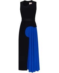 ROKSANDA - Saro Pleated-Panel Asymmetric-Neck Flared Midi Dress - Lyst