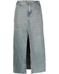 GIMAGUAS - Front-Slit Cotton Denim Midi Skirt - Lyst