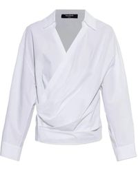 Balmain - Wrap-Design Cotton Blouse - Lyst
